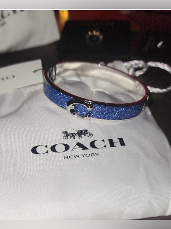 Coach Jewelry - COACH Blue Sparkle Hinged Bracelet and Dust Bag NWT
